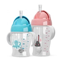 Baosheng bpa free 280ml 9oz TRITAN anti colic 360 sippy cup baby drinking water bottle with straw and handle